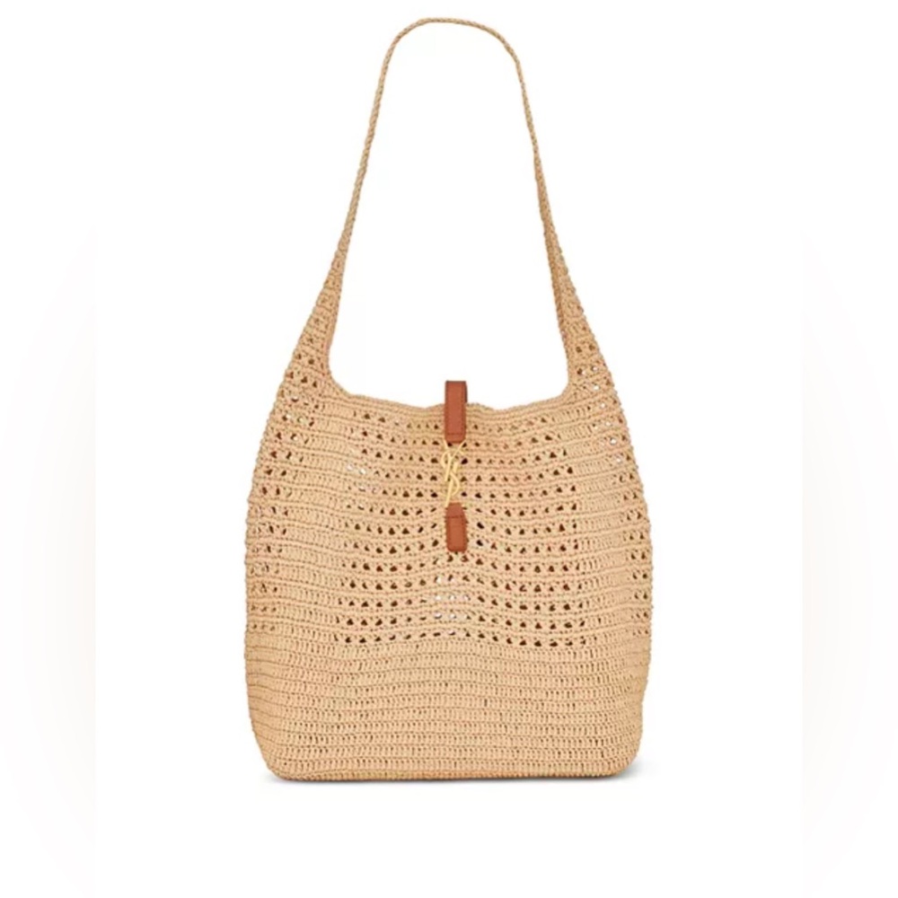 Saint Laurent Le 5 À 7 in Raffia Crochet and Smooth Leather